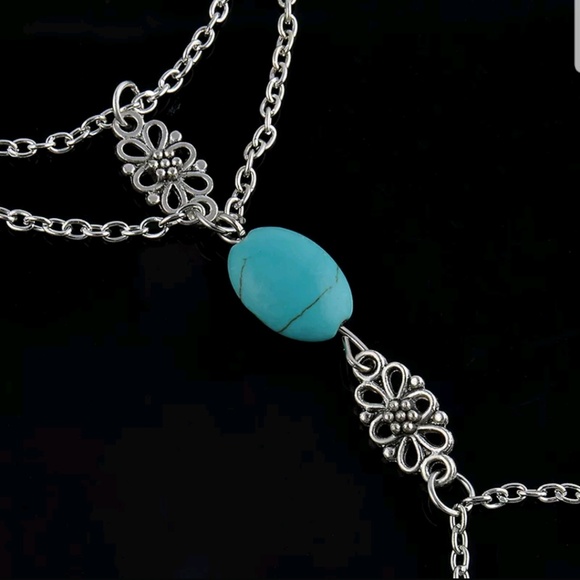 Boho silver + turquoise barefoot sandal anklet - Picture 3 of 4